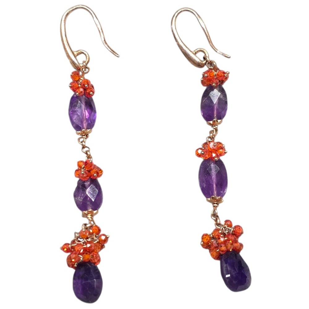 Dangle Earrings Purple Orange Gemstone Drop Earrings